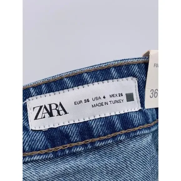 ZARA Women’s Medium Blue Denim High-Rise Straight-Leg Five Pocket Jeans SZ 4 - Picture 9 of 11
